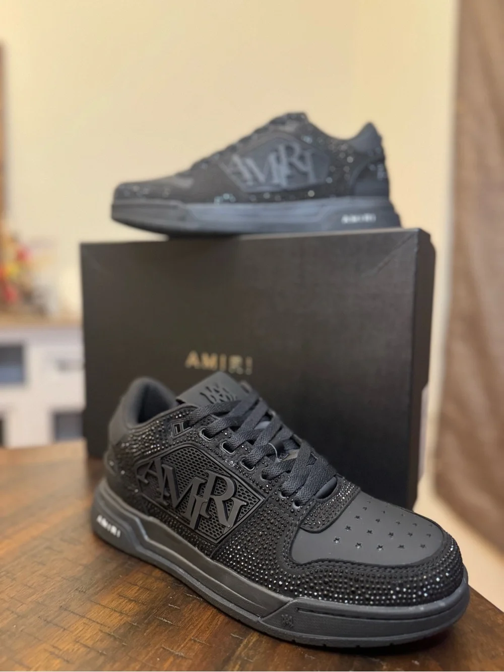 AMIRI Men's Black Crystal-Embellished Low-Top Sneakers